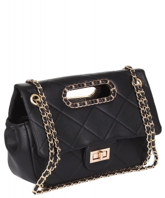 Chevron Top Handle Shoulder Bag 6562 BLACK/